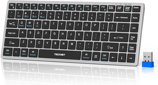 TECKNET Bluetooth Keyboard Rechargeable, 4-Device (2.4G+3BT) Wireless Keyboard, Ultra-Slim Quiet Typing, 14 Hotkeys Computer Keyboard for PC/Laptop/Smart TV/Tablet