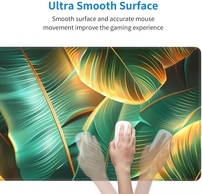 Desk Pad,Office Desk Mat 31.5"×11.8" Large Gaming Mouse Pad,Durable Extended Computer Mouse Pad,Waterproof Thick Big Mouse Pads with Non-Slip Rubber Base Office Home Gold Green Palm Leaves