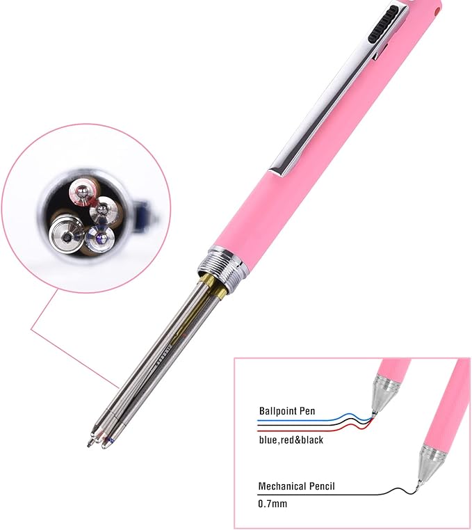 SMTTW 4-in-1 Multicolored Pen, Mechanical Pencil & Black Red Blue MetalPen, Multi ColoredPen with Portable Case & Refillable BallpointPen with Gift Box