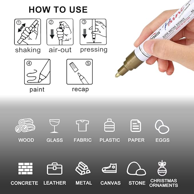 Overseas Permanent Paint Markers Pens - 3 Pack White Oil Based Paint Pens, Medium Tip, Quick Drying and Waterproof Marker Pen for Metal, Rock, Wood, Fabric, Plastic, Canvas, Mugs, Stone, Glass