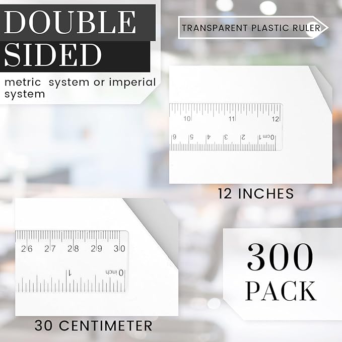Fumete 300 Packs 12 Inch Back to School Clear Plastic Ruler Bulk with Inches and Centimeters Students Drafting Measuring Tool, Metric Rulers for Classroom Office Supplies