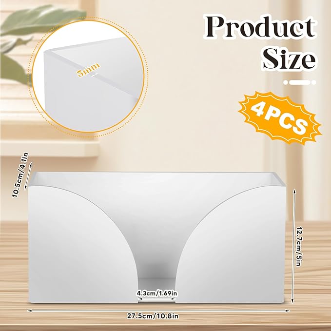 4Pack White Paper Towel Dispenser Countertop Acrylic Paper Towel Holder for Bathroom Folded Paper Towel Dispenser Clear Trifold Napkin Holder for Z-fold, C-fold, MultiFold Trifold
