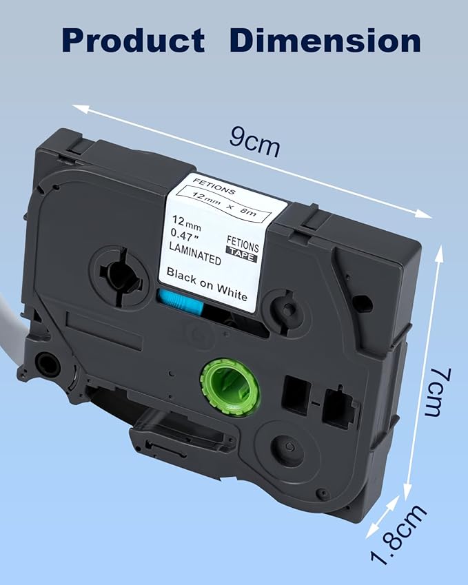 Label Maker Tape TZe-231 Replacement for Brother P Touch PT-D210 PT-D220 PT-H110 PT-D600 D400 by FETIONS, Compatible with TZe TZ 12mm X 8m Laminated Waterproof Label Tape, 2 Pack