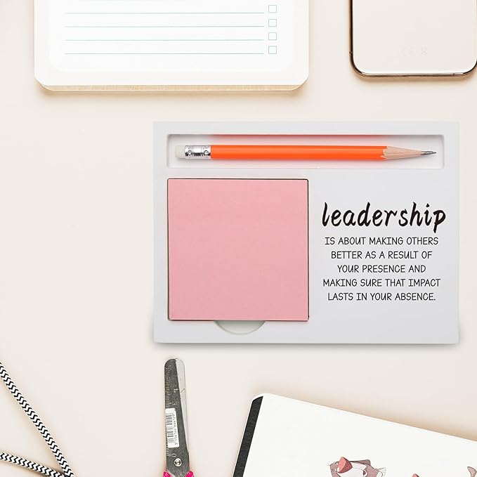 Leadership Appreciation Gift Desk Organizer with “Presence and Impact” Quote for Farewell, Retirement, Promotion, or Recognition Inspirational Desk Note Pad Holder XBCT14
