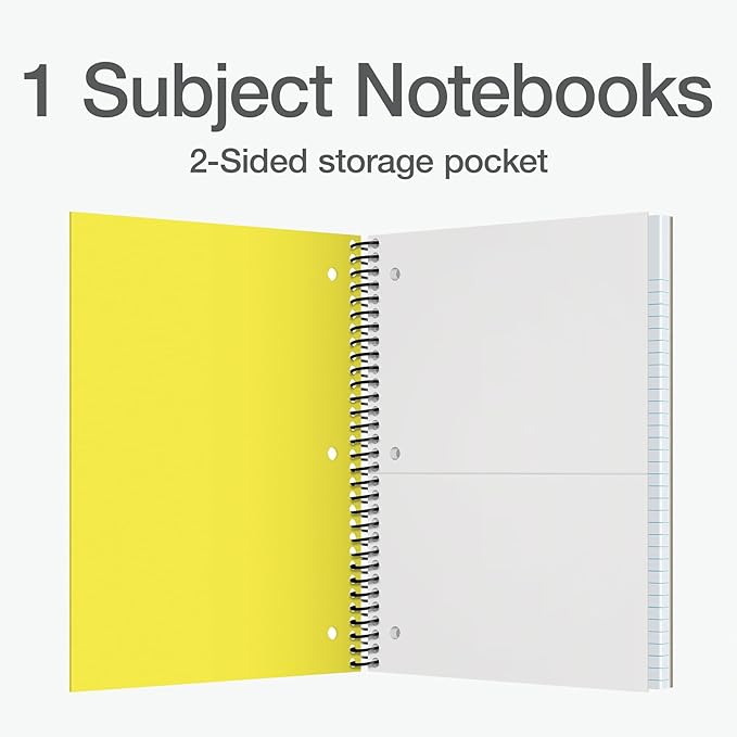Oxford 1 Subject Spiral Notebook, Notebooks for School, Plastic Covers, School Supplies, College Ruled, 100 Sheets, 5 Pack, Assorted Pastel Colors: Blue, Green, Yellow, Pink and Purple (1009291)