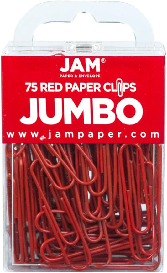 JAM PAPER Colorful Jumbo Paper Clips - Large 2 Inch - Red Paperclips - 75/Pack