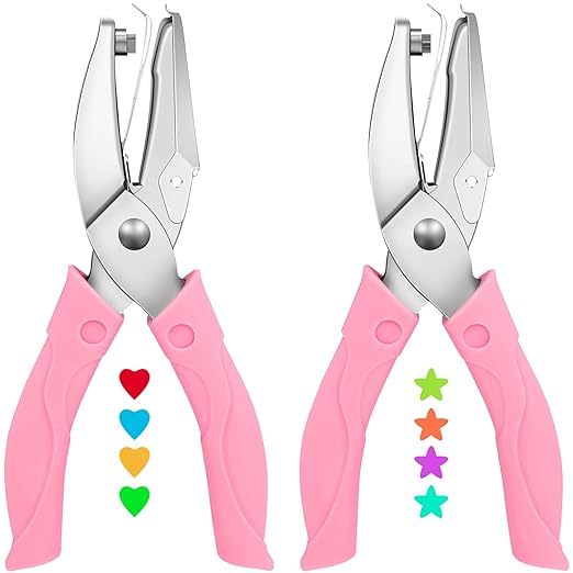 2 Pack Handheld Hole Paper Punch Kit,Single Hole Punch, Heart and Star Hole Punch