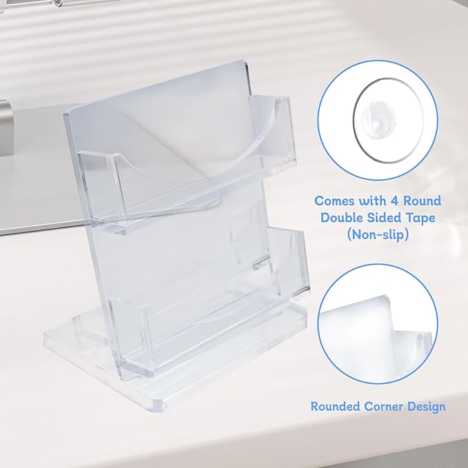 Acrylic Business Card Holder 2-Tier for Desk - Office & Exhibition Clear Business Card Display Stand, Business Card Organizer with 2 Slots, Holds Up to 130 Cards