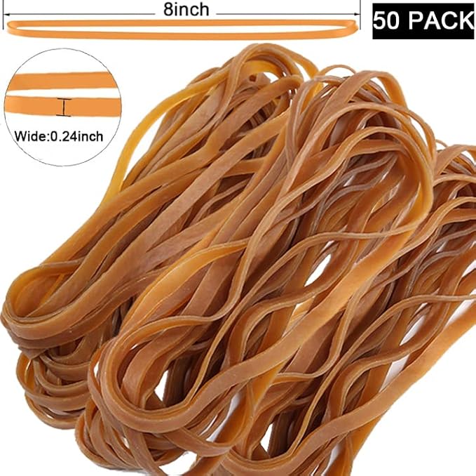 AMUU Rubber Bands 50 Pieces Trash Cans Elastic Rubber Band for Office Supplies File Folders Cat Litter Box Size 8 inches Rubbers Bands Large (Yellow)