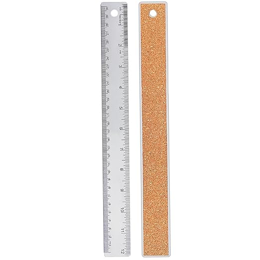 12 Inch Metal Ruler Stainless Steel Metal Ruler with Cork Backing, Non-Slip Rulers with Inch and Centimeters, Straight Edge Cork Base Rulers for Student School Office Drafting Tools