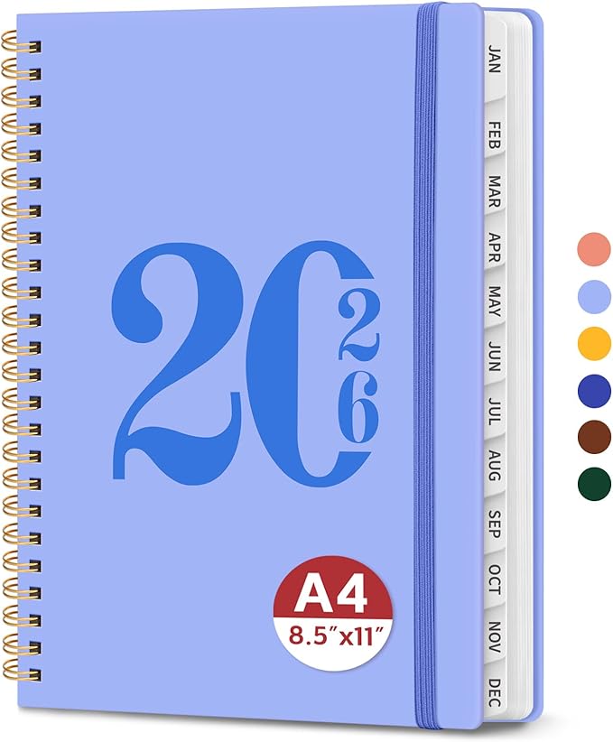 2026 Planner, Weekly and Monthly Calender Planner, Jan 2026 to Dec 2026, Hardcover 2026 Calendar Planner Book with Tabs & Inner Pocket, Office Home School Supplies for Women & Men - A4 (8.5" x 11"), Lavender