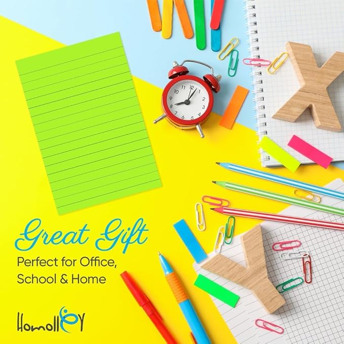 12 Pack Lined Sticky Notes 4x6 Inch – Large Ruled Self-Stick Note Pads (720 Sheets Total, 8 Bright Colors) with Strong Adhesive for Office, School & Home Use