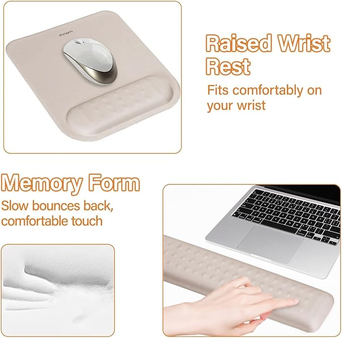 MOSISO Computer Keyboard Stand&Wrist Rest Support for Keyboard &Mouse Pad Set, Ergonomic Massage Wrist Rest Set, Easy Typing Working Acrylic Clear Stand for Office Home, Taupe Brown