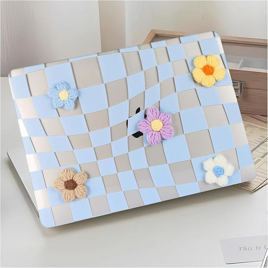 DTangLsm for MacBook Pro 13 inch Case 2025 2024-2016 M2 M1 A2338 A2289 A2251 A2159 A1989 A1706 A1708, Gingham Fluffy Plastic Hard Shell Cover for MacBook Pro 13.3 + Keyboard Cover, Blue Checkerboard