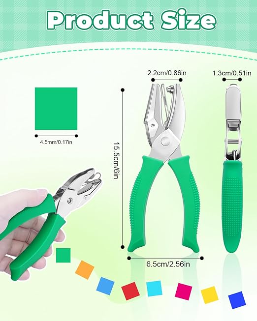 UCEC 1/6" Square Shape Hole Punch Metal Handheld Paper Punches for Crafting, Single Small Square Shape Hole Puncher School Supplies for Scrapbook DIY Craft Paper Tag in Home Office Classroom