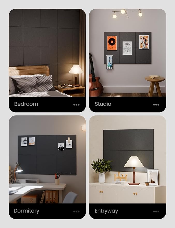 Large Felt Bulletin Board 36" x 24" Cork Board Alternative-6 Pack with 40 Safe Removable Adhesive Tabs, Cork Boards for Walls Cork Board for Home Office Classroom Pin Board - Charcoal Gray