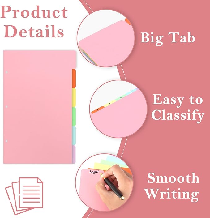 6 Sheets 9x14 Inch Legal Size Tabbed Dividers 3 Ring Binder Legal Binder Dividers 6 Colors Legal Index Tab Dividers Legal Exhibit Dividers File Separators with 2 Blank Card Stock for Office Document