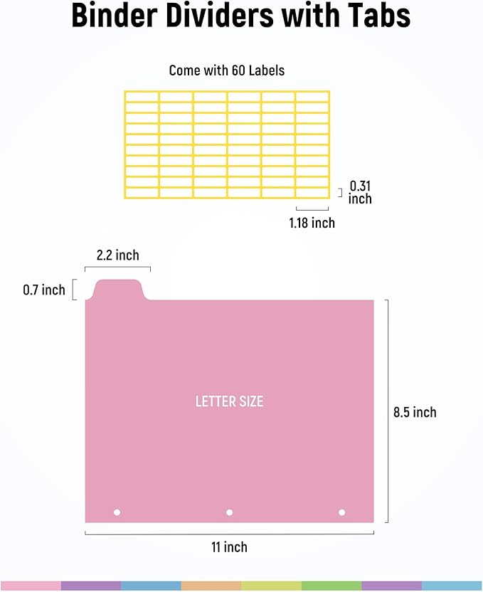 [24Pcs/3Set-8 Tab] Binder Dividers with Tabs, Plastic Dividers for 3 Ring Binder, Letter Size Binder Tabs for Organizing School Office Home Files, Write&Erase Notebook/Page Dividers
