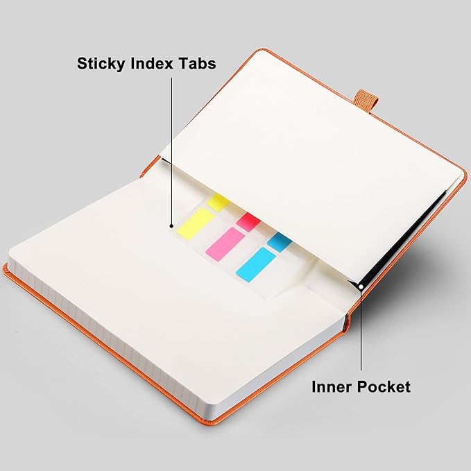 RETTACY Graph Grid Paper Notebook, 192 Pages, A5 Medium Size (5.7'' x 8.3''), 5 Squares per Inch, Leather Hardcover, 100 GSM Thick Paper, for School, Students, Math, Engineering (Orange)