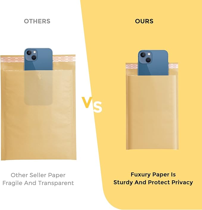 Fuxury Kraft Bubble Mailer 4x8 Inch 50 Pack,Strong Adhesion Padded Envelopes,Self Seal Bubble Envelopes, Waterproof Cushioned Mailers Packaging for Small Business，Bulk #000 Brown