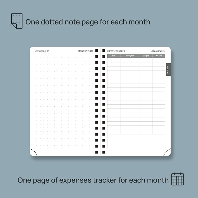 POPRUN Monthly Planner 2026-2027 (Pocket 4.25" x 6.25") 18 Months Calendar (Jan 2026 - Jun 2027) - 4 Pages per Month with Expense & Notes, Leather Cover, Sunday Starts - Green