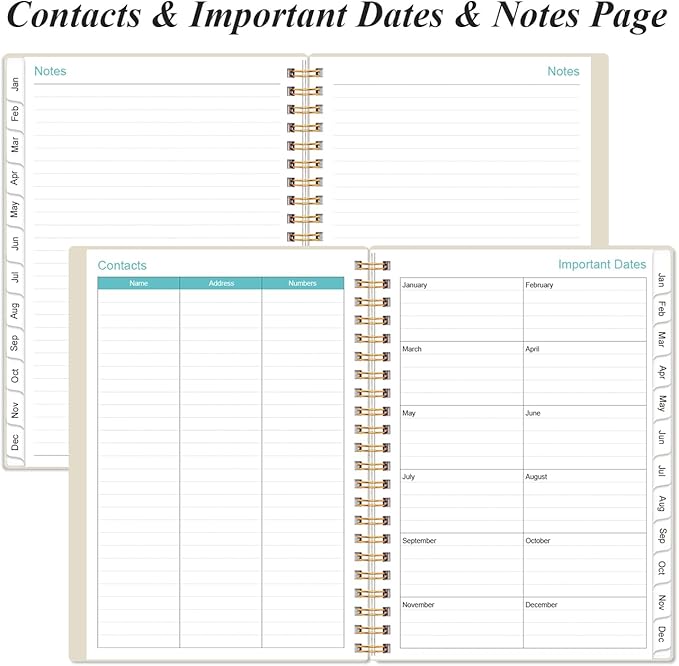 2026 Planner - Weekly and Monthly Calendar Planner from Jan 2026 - Dec 2026, Planner 2026 Spiral Bound with 12 Monthly Tabs, Inner Pocket, Perfect for School Office Supplies, 6.4" x 8.5", Beige