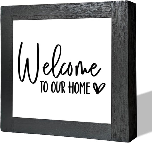 Welcome Sign, Wooden Box Signs for Home Decor, Farmhouse Decor for Entryway, Front Door Decors, Porch Decors, Housewarming Tabletop sign, Welcome To Our Home (C4)