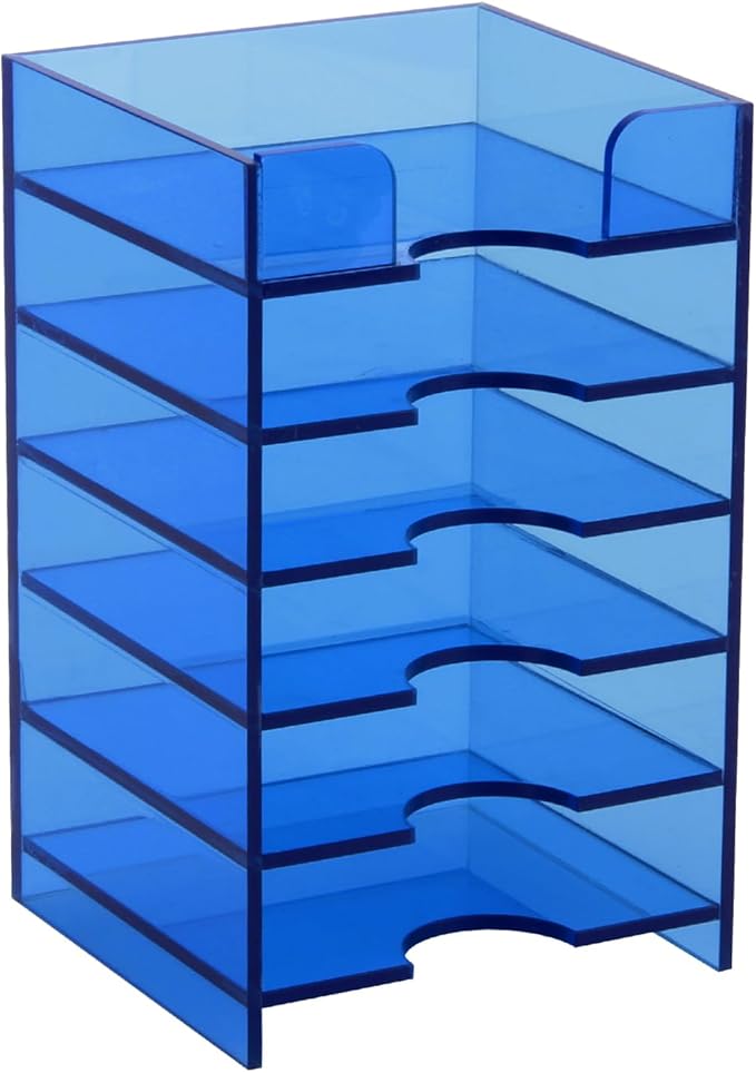 Acrylic Sticky Note Holder 6-Tiers, Sticky Note Organizer for Desk Colorful, Desktop Multiple Self Stick Note Pad Holder for Office Home School Desk Accessories Stationery Supplies, Blue