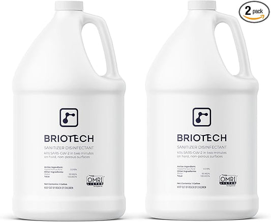 BRIOTECH Sanitizer Disinfectant Hypochlorous, Kill 99.99% of Viruses & Bacteria, Control Mold, Eliminate Odor, Gentle for Nursery & Play Rooms, Food Contact Surface Sanitizer, 1 Gallon Refill (2 Pack)