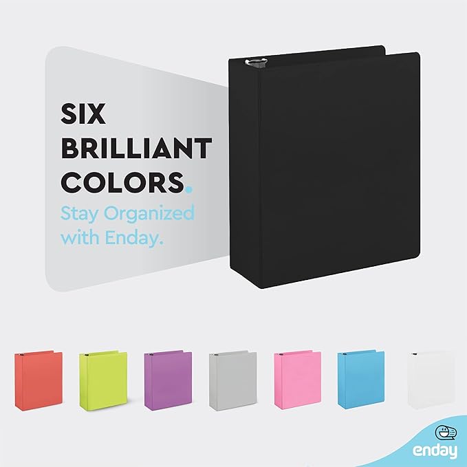 2 Inch 3 Ring Binder 2” Black, Slant D-Ring 2 in Binder Clear View Cover with 2 Inside Pockets, Heavy Duty Colored School Supplies Office and Home Binders – by Enday