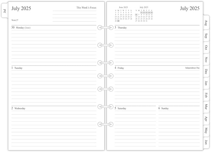 newestor 2025-2026 Planner Refill for Mini Binder, Weekly & Monthly, July 2025 - June 2026, 5-1/2" x 8-1/2", Desk Size 4, 7 Holes