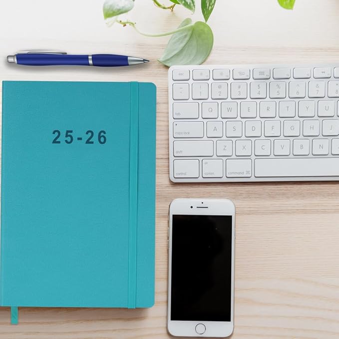 2025-2026 Planner - Weekly and Monthly Planner, Oct 2025 - Dec 2026, Holidays, Contacts and Notes Pages, Vegan Leather Cover, Elastic Closure, 5.5”x8.25”, Teal