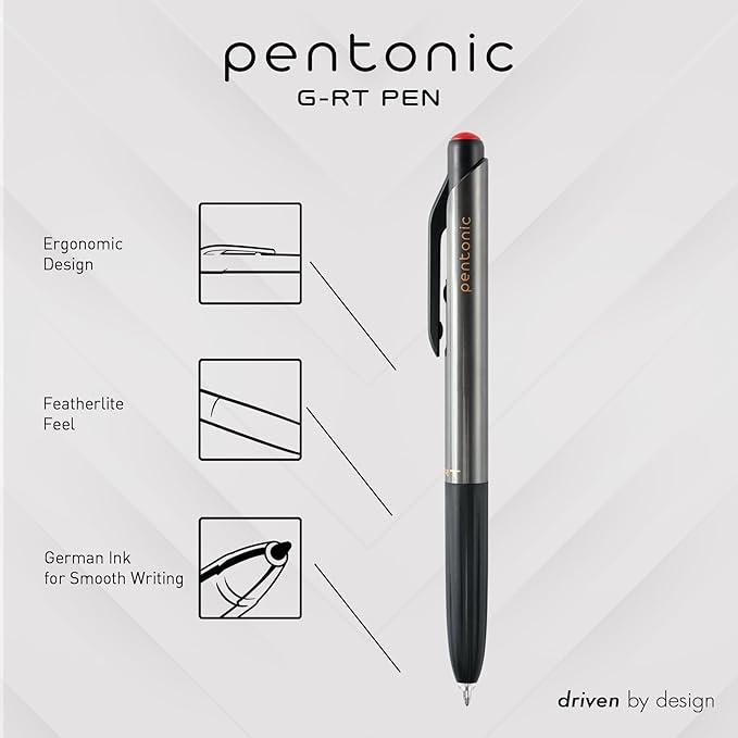 Pentonic GR-T Retractable Gel Pens, 10 Count, Red Ink, 0.7 mm Fine Point, Smooth Writing For Journaling, Note Taking, Office & School (1002364)
