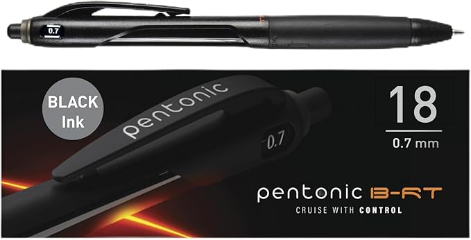 Pentonic BR-T Retractable Ballpoint Pens, 18 Count, Black Ink, 0.7 mm Fine Point, Smooth Writing For Journaling, Office & School (PEN12124)
