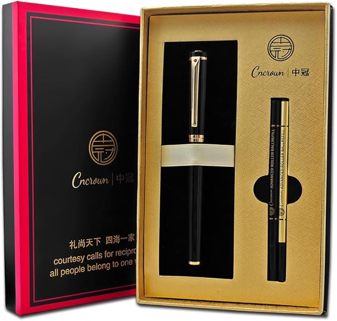 Luxury Ballpoint Pen, 24k Gold Trim, Best Rollerball Pen Gift Set for Men and Women, Perfect for Signature Executive Office, Beautiful Pen Gift Box, Writing and Drawing (Black)
