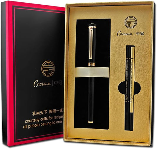 Luxury Ballpoint Pen, 24k Gold Trim, Best Rollerball Pen Gift Set for Men and Women, Perfect for Signature Executive Office, Beautiful Pen Gift Box, Writing and Drawing (Black)