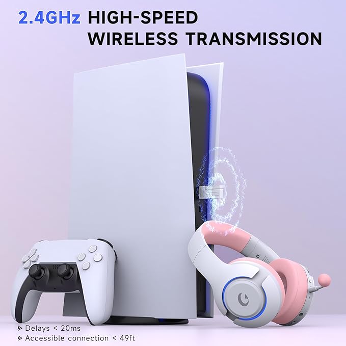 Gtheos Wireless Gaming Headset for ps5, ps4, Elden Ring, PC, Mac, Switch, Bluetooth 5.3 Gaming Headphones with Noise Canceling Microphone, 45H Battery, RGB Light, Pink