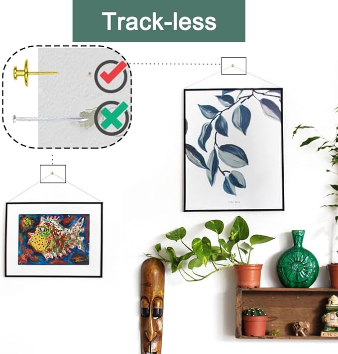 30 PCS Picture Hangers Hooks for Drywall, Gold Push Pins Double Headed Nails Thumbtacks for Wall Hangings Picture, Decorative Small Pins for Cork Board Home Office Photo Decorations