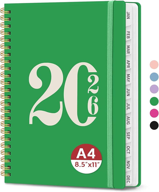 2026 Planner, Weekly and Monthly Calender Planner, Jan 2026 to Dec 2026, Hardcover 2026 Calendar Planner Book with Tabs & Inner Pocket, Office Home School Supplies for Women & Men - A4 (8.5" x 11"), Racing Green