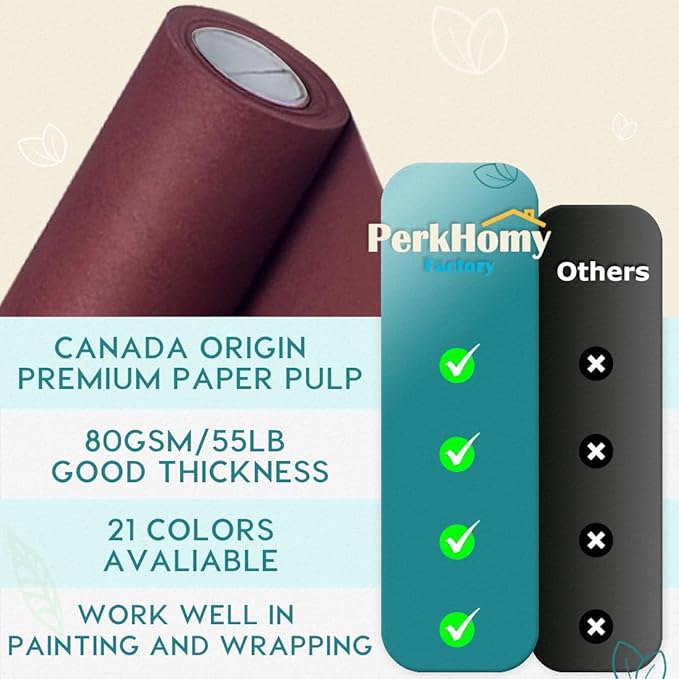 PerkHomy 24" x 2,400" (200') Wine Red Kraft Paper Roll for Craft Bulletin Board Paper Art Table Covering Crafting Gift Wrapping Bouquet Packing Parcel 80GSM 55LB (Wine Red, 24" x 200')
