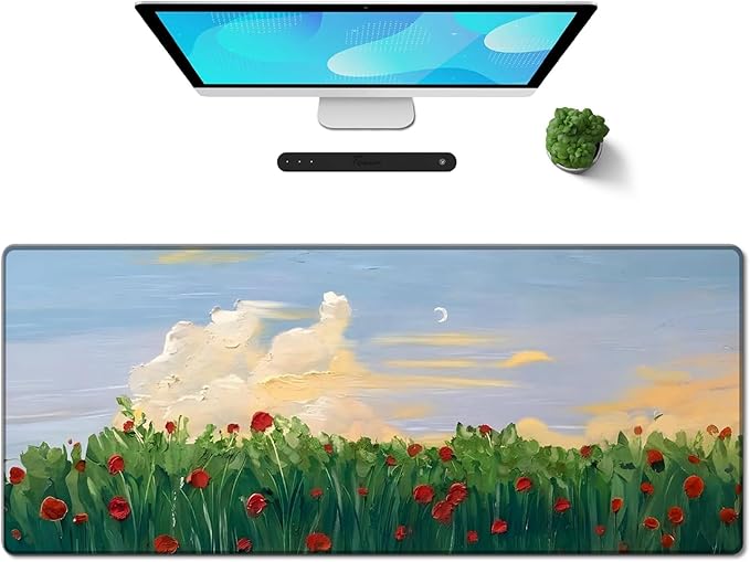 Galdas Gaming Mouse Pad XXL XL Large Long Extended Big Mousepad Non-Slip Rubber Keyboard Mouse Pad with Stitched Edges for Laptop Home Office (31.5x11.8x0.08 Inch) … (Cure Red Flower)