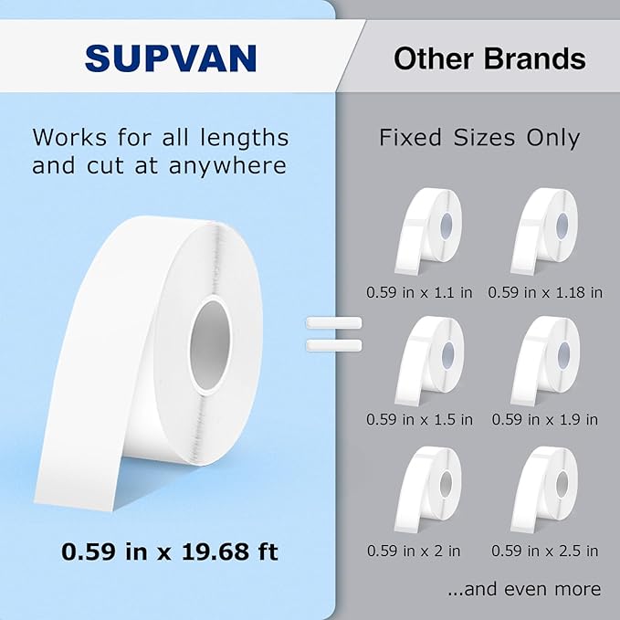 SUPVAN E10 Bluetooth Label Maker Machine with Tape, Continuous Waterproof Label, Versatile App with 35 Fonts and 1k+ Icons, Inkless Labeler for Home, Kitchen, School, Office Organization, White