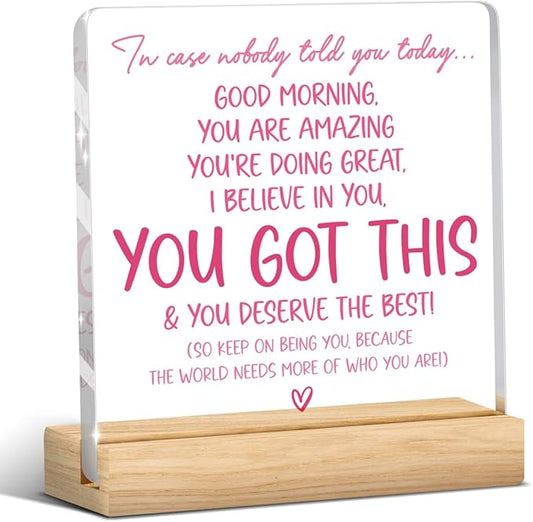 Pink Office Decor Pink, Inspirational Awareness Positive Affirmation Sign Acrylic Sign Plaque Motivational Table Decorations for Home Office Living Room Bedroom