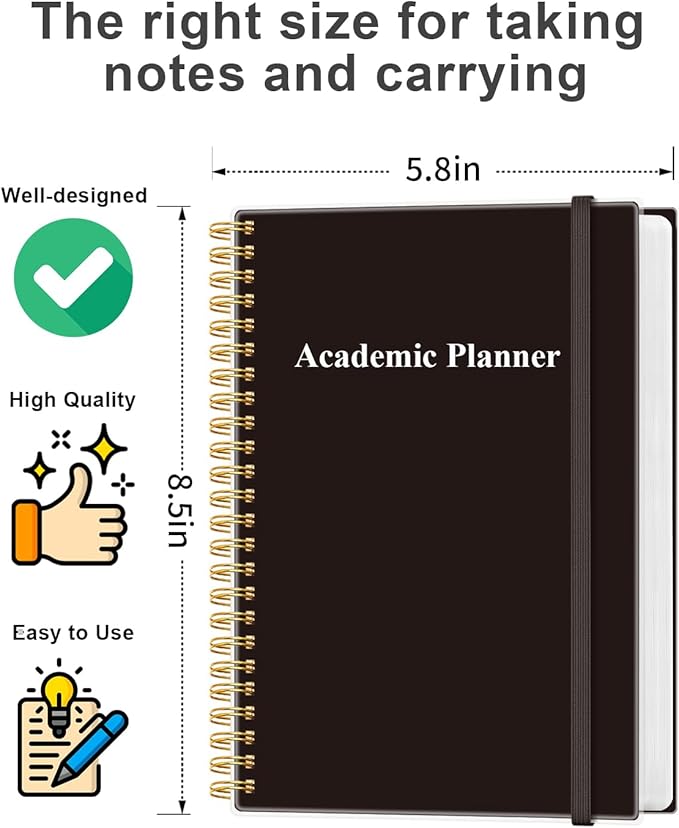 Academic Planner for 2026 or Anytime - 5.8" x 8.5" Undated Weekly Student Planner For Homeschool, High School, College & Nursing Students, 200 Pages, Black