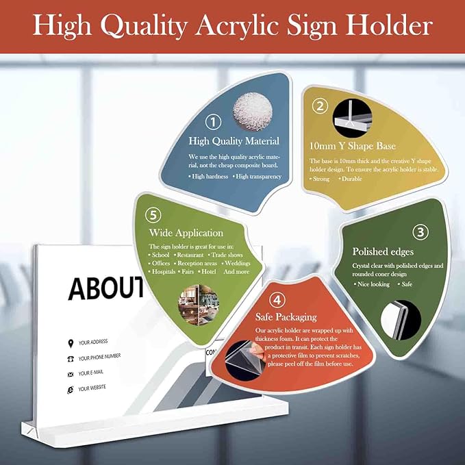 Acrylic Sign Holder 11 x 8.5 inches 6 Pack Horizontal Desktop Display Stand, Sign Holder, Suitable for Restaurants, Promotions, Photo Frames, Events, Meetings Acrylic Display Holder