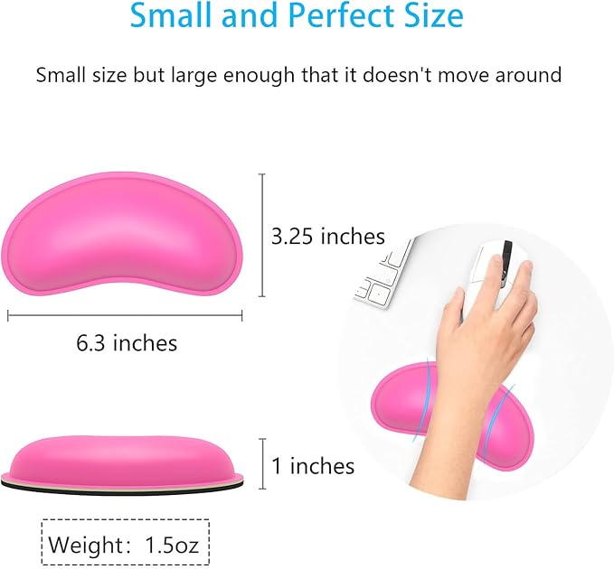 Dapesuom Mouse Wrist Rest, Ergonomic Memory Foam Mouse Wrist Support, Leather Hand Rest Pad Cushion for Gaming, Office, Laptop, Wireless Mouse, Men, Women, Pain Relief & Easy Typing, Hot Pink