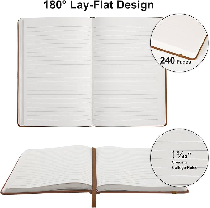 Comix Lined Journal Notebook for Women Men, Journaling Notebooks for Office School Home, Brown, 240 Pages, 5.5" x 8.3", College Ruled, A5, Hardcover