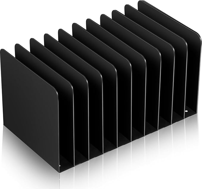 Suzile Metal Desk File Organizer 10 Compartments Metal Desktop Organizer File Sorter Office Organization File Holder for Home Classroom, Vertical File Organizer, 10.63" L X 5.79" W X 5.41" H