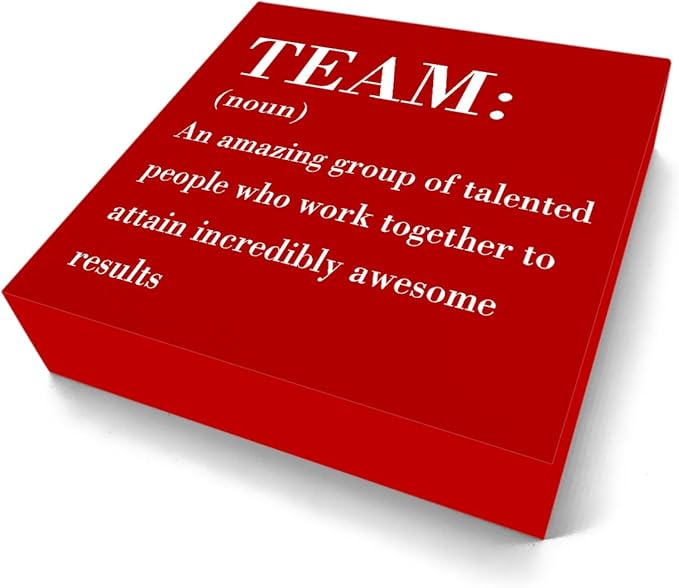 HTBIG Inspirational Team Noun Office Decor Desk Decor Wooden Box Sign, Rustic Black Wood Plaque Box Sign for Home Office Desk Shelf Table Decoration Coworker Gift Team Sign, Red