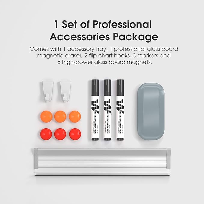 MaxGear Glass White Board 36x24, Pink Wall Mounted Magnetic Glass Dry Erase Board, Large Frameless Whiteboard with 1 Eraser,3 Markers and 6 Magnets for Office, School, Home